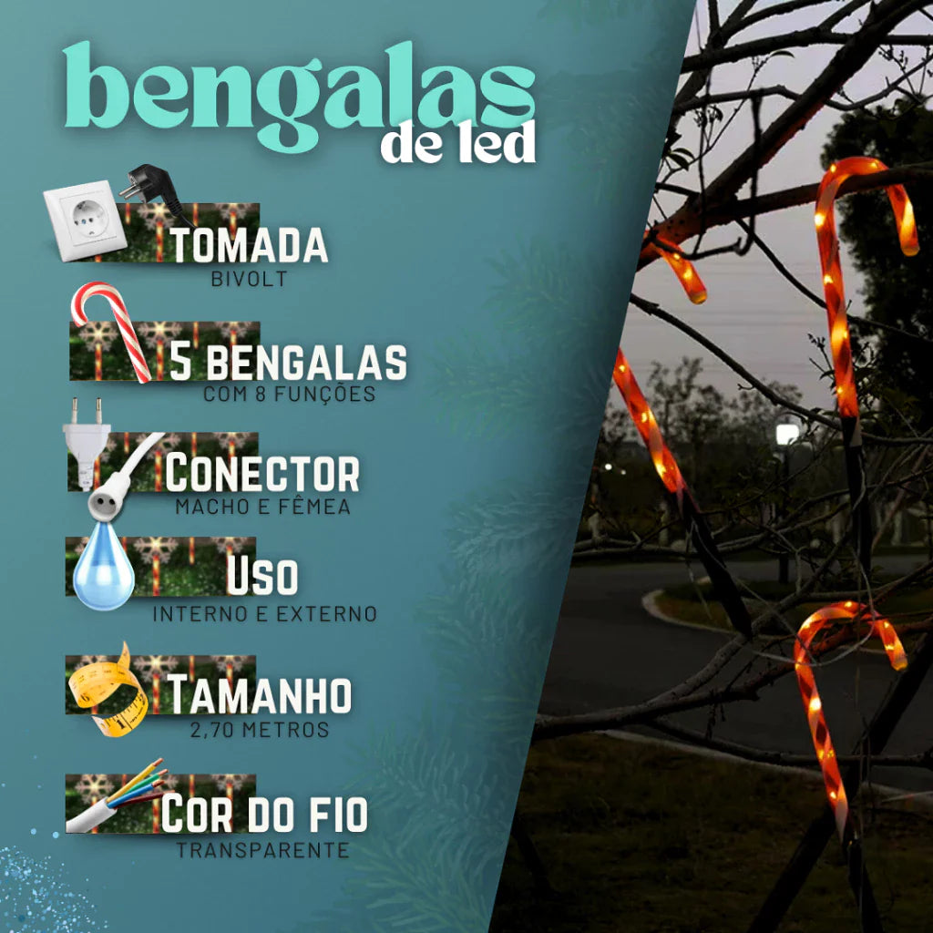 Bengalas Natalinas Decorativas com LED para Iluminação Festiva - GlowCandy™
