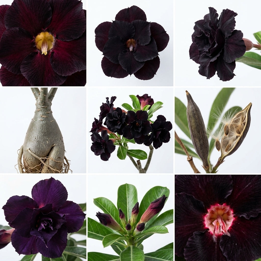 Sementes de Rosa do Deserto Flor Negra Brotaria – Flor Exótica para Vasos, Jardim e Decoração (400und)