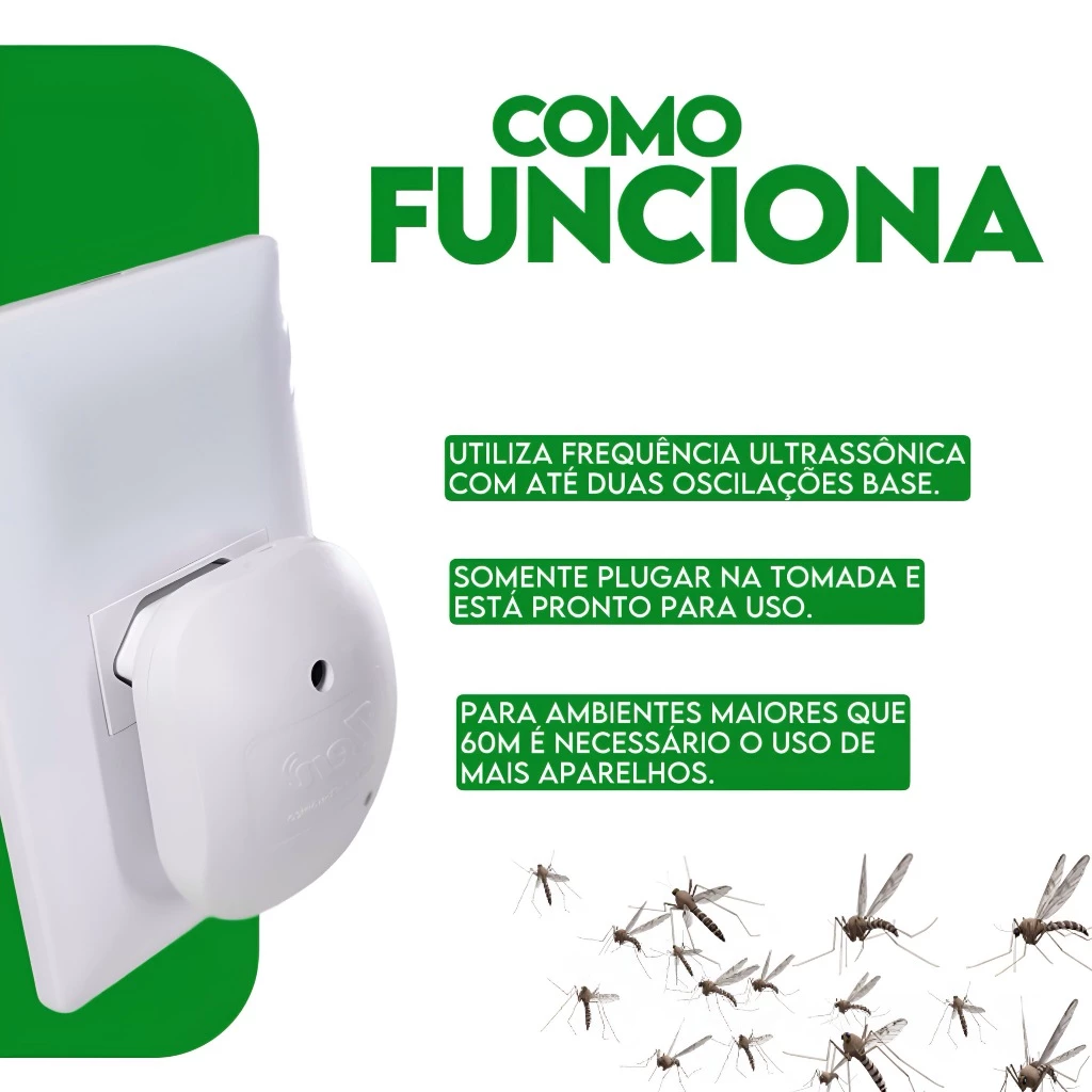 Repelente Eletrônico Ultrassônico Contra Pernilongos, Mosquitos e Baratas - SafeWave™