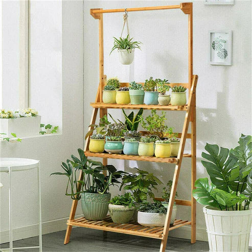 Suporte para Vasos de Plantas com Três Prateleiras